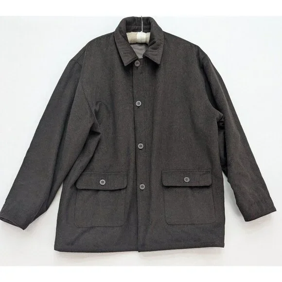 Men's Reversible Leather Jacket Coat Brown Wool Alberto Zimni Size XL